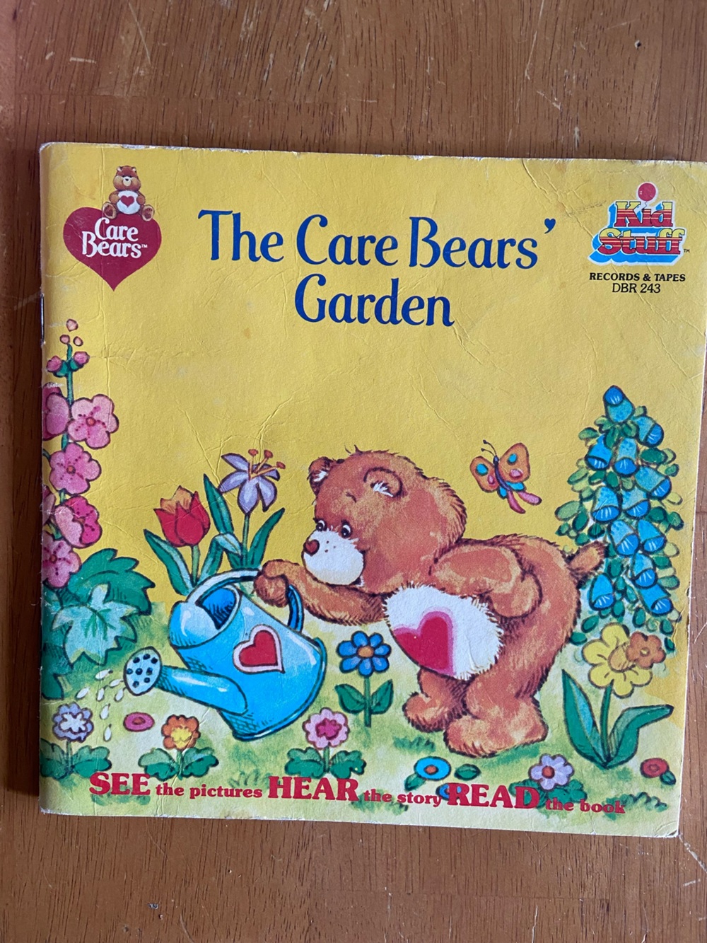 Vintage 80s Yellow Care Bears Garden book Brown heart Bear floral flower flowers